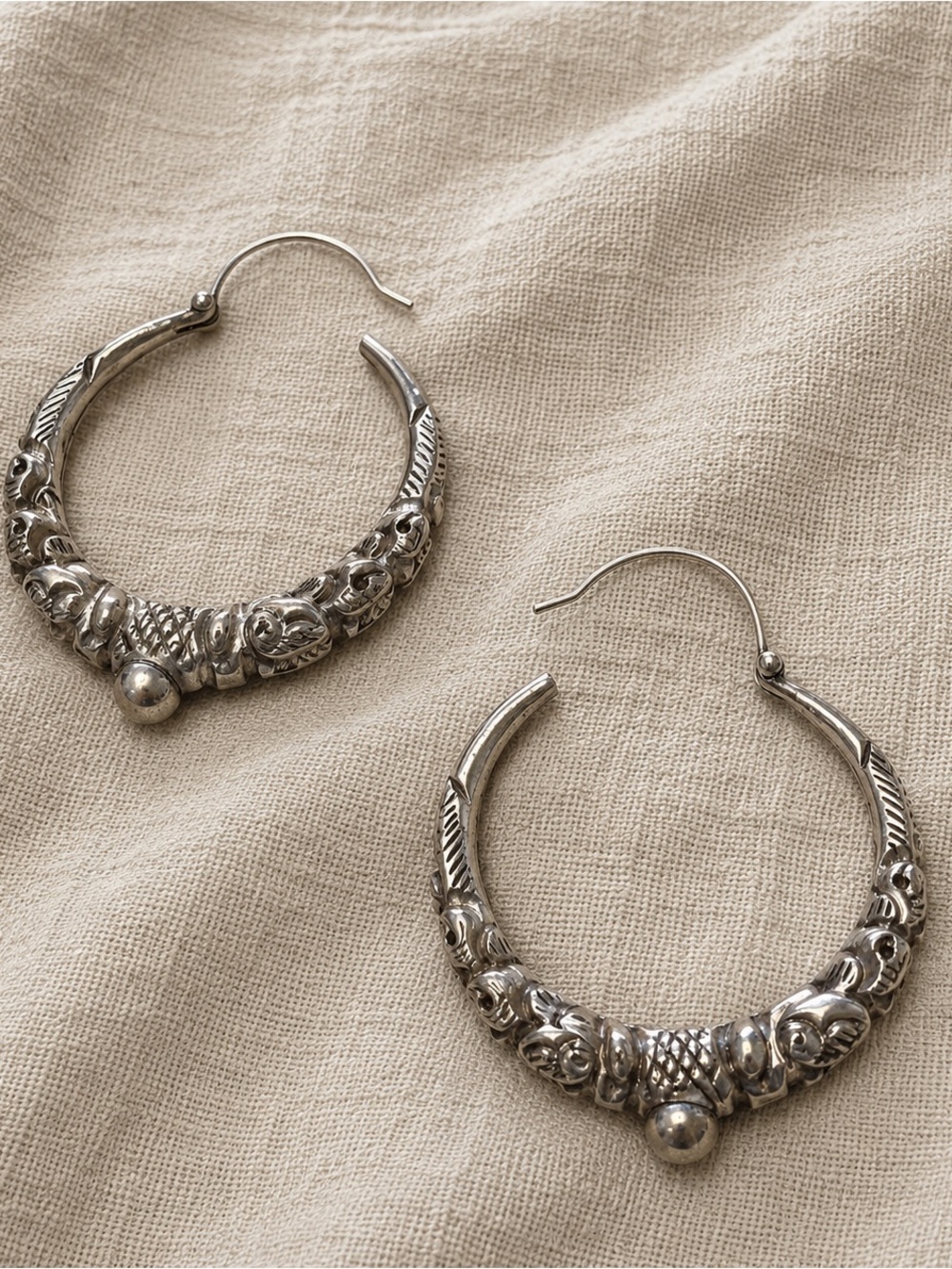 Antique Indian temple jewelry - large hoops